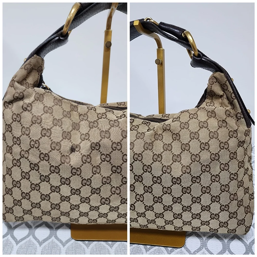 Gucci Beige/Ebony GG Canvas Medium Horsebit Hobo Bag